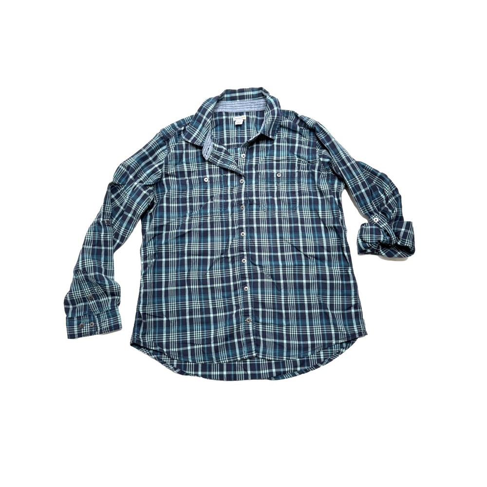 Carhartt Blue Plaid Women's Roll-Tab Sleeve Button-Up Shirt, Size L Large 12/14‎